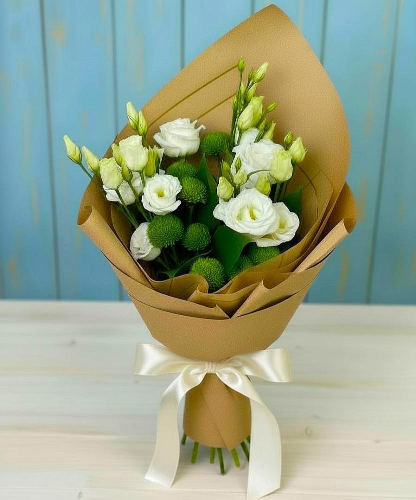 Букет цветов из: Хризантемы и Лизиантусы в Ильинское-Усово