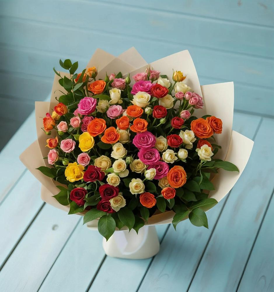 Букет Микс из разноцветных кустовых роз в Ильинское-Усово