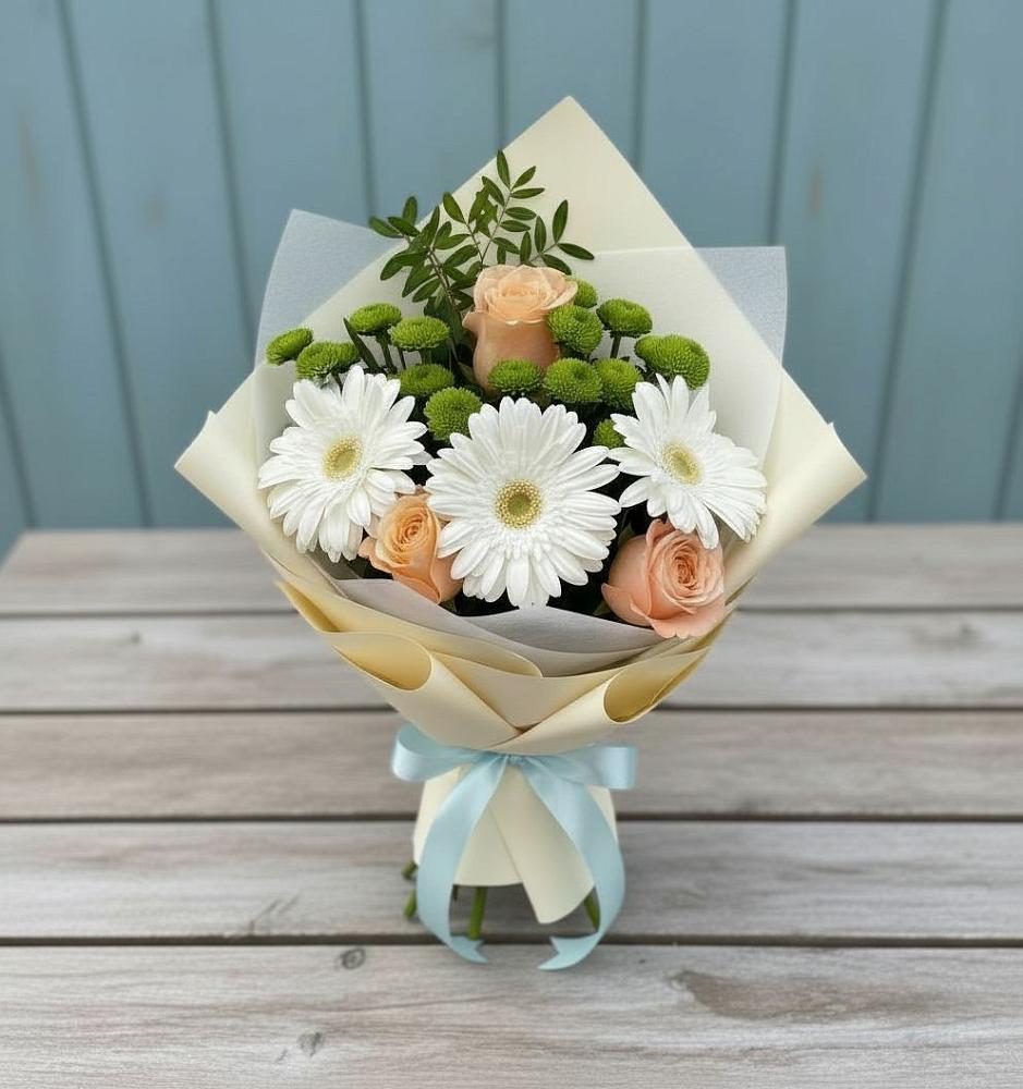 Букет цветов из: Герберы, Розы и Хризантемы в Ильинское-Усово