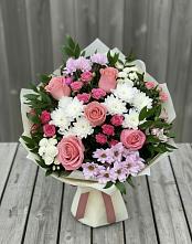 Букет цветов из:  Альстромерии, Гвоздики, Розы и Хризантемы в Ильинское-Усово