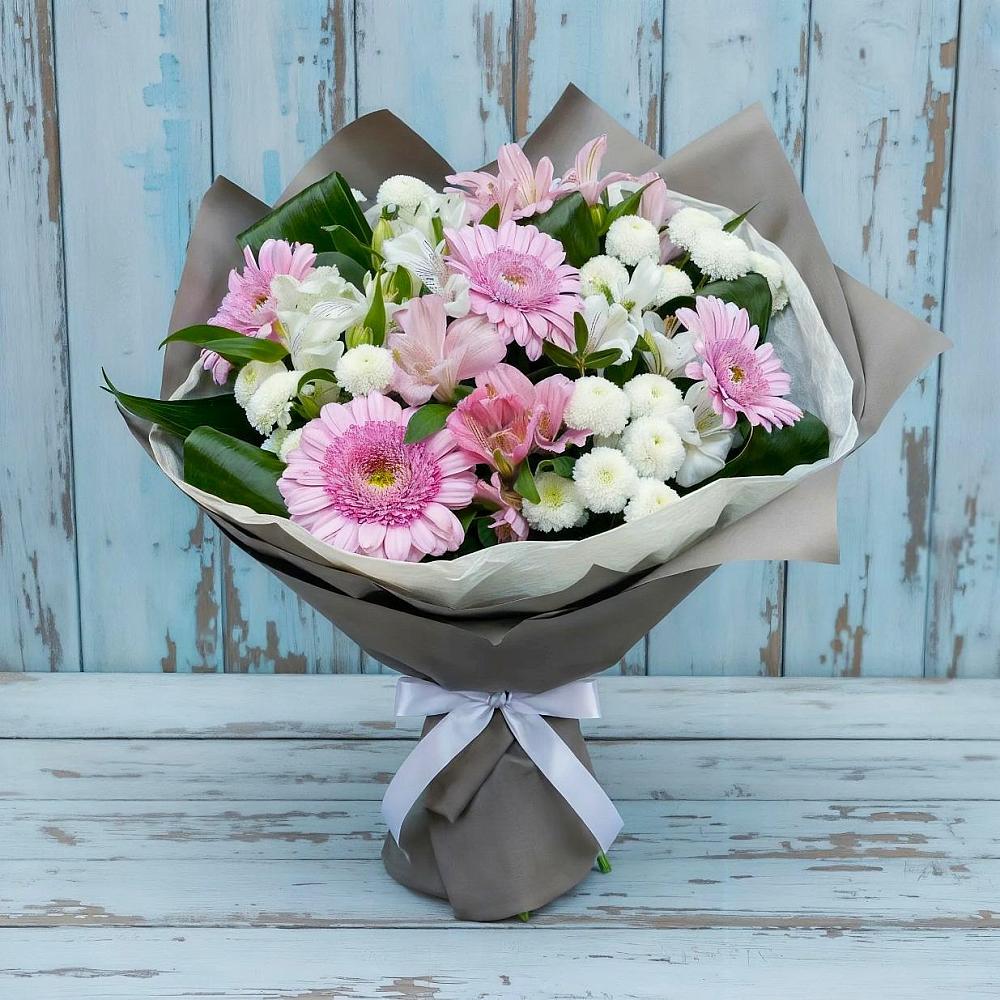 Букет цветов из: Герберы, Альстромерии и Хризантемы в Ильинское-Усово